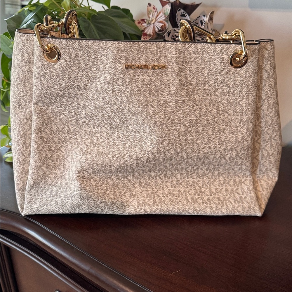 Michael Kors Monogram Beige Tote with Gold Hardware
